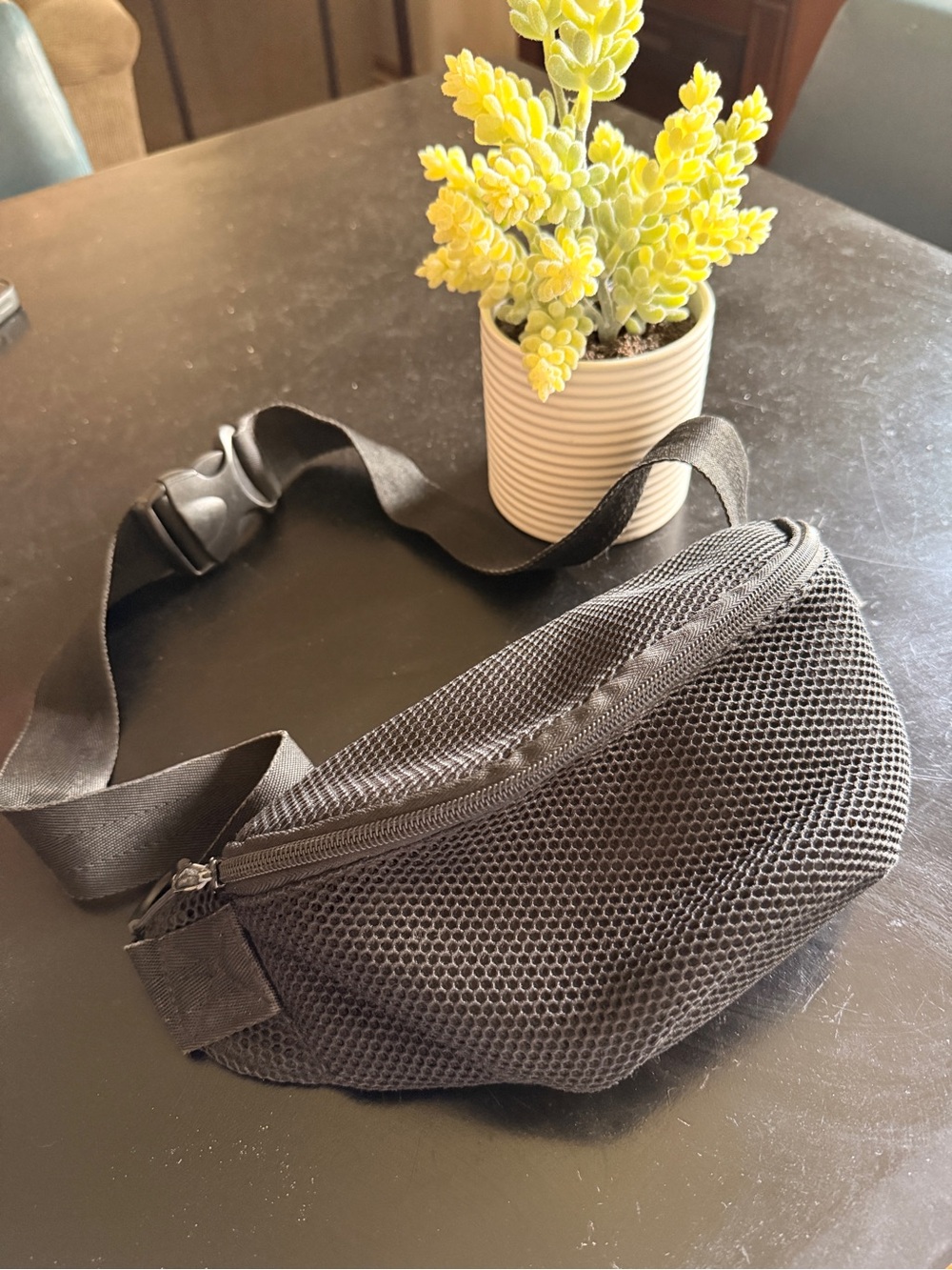 Black Mesh Waist Belt Bag - Minimalist Hands-Free Carry